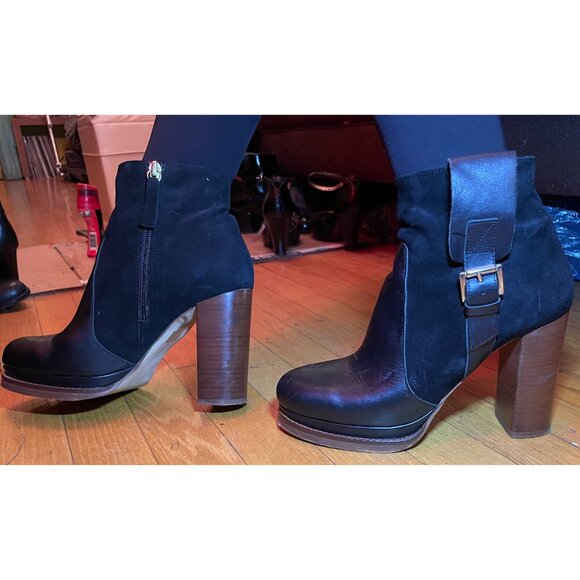 Kurt Geiger Suede and Leather Platform Heeled Ankle Boot Black Sz 39/8 Women's - Picture 9 of 13